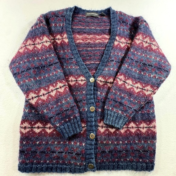Maurices Other - Maurices Fair Isle Cardigan Sweater Mens Large Blue Burgundy Geometric Button Up